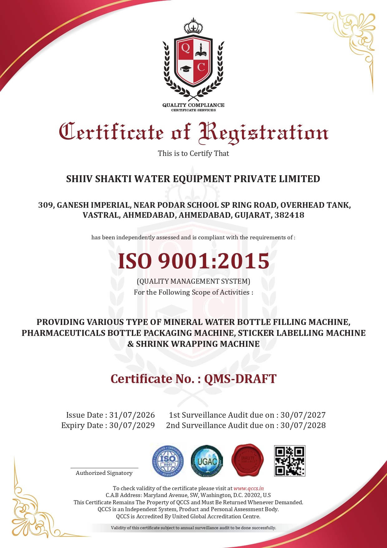 ISO 9001 QMS Certificate - SHIIV SHAKTI WATER EQUIPMENT PVT. LTD.